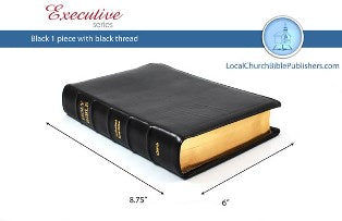 CLEARANCE - Hand Size Center Column Reference KJV Bible (Black, 1 Piece Calfskin Leather, Red Letter)